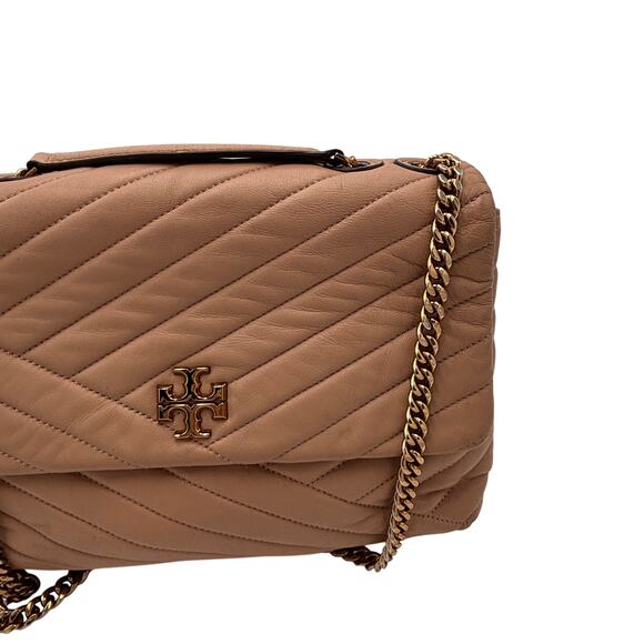 Tory Burch Beige Chevron Convertible Leather Kira Shoulder Bag - Picture 3 of 10